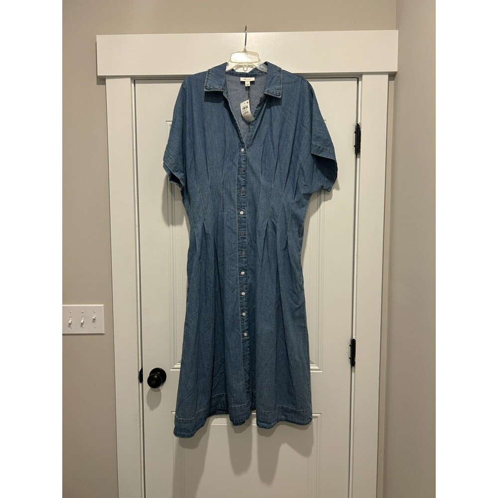 Women’s Large Midi Shirt Dress Denim Cowgirl Soft Western Prairie Modest Teacher
